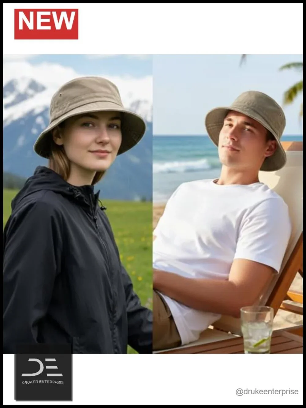 Cotton Bucket Hat with Sun Protection, Adjustable, Foldable, Washable